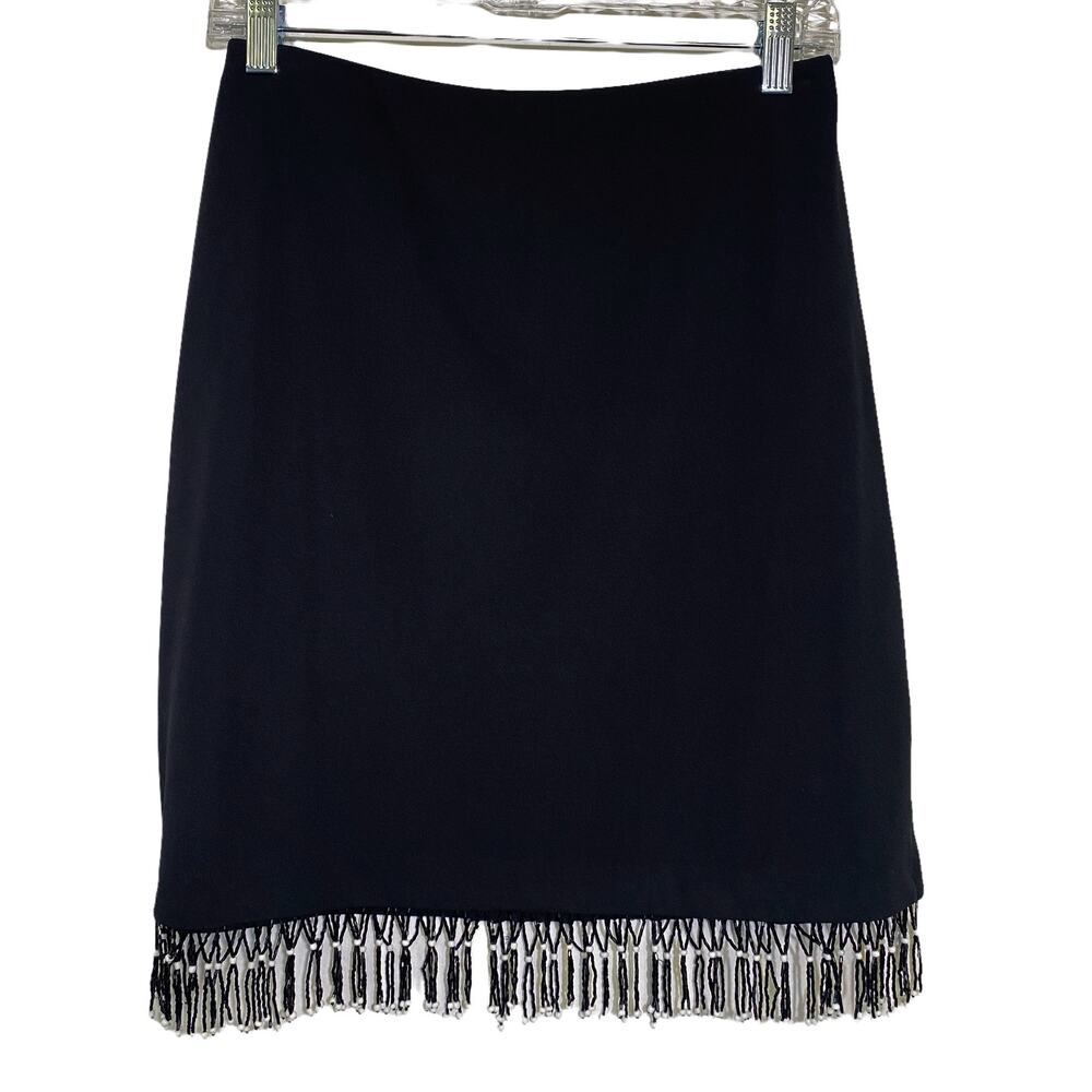 Vintage Cache Womens Size S Black Beaded Fringe Stretch Skirt